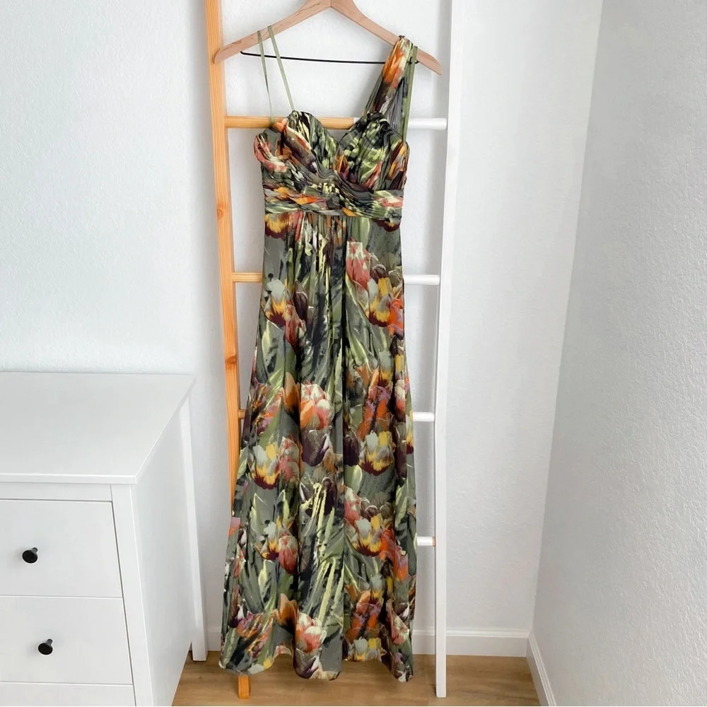 PRICE DROP! Ted Baker Maxi Dress One Shoulder Green Floral - Picture 3 of 12